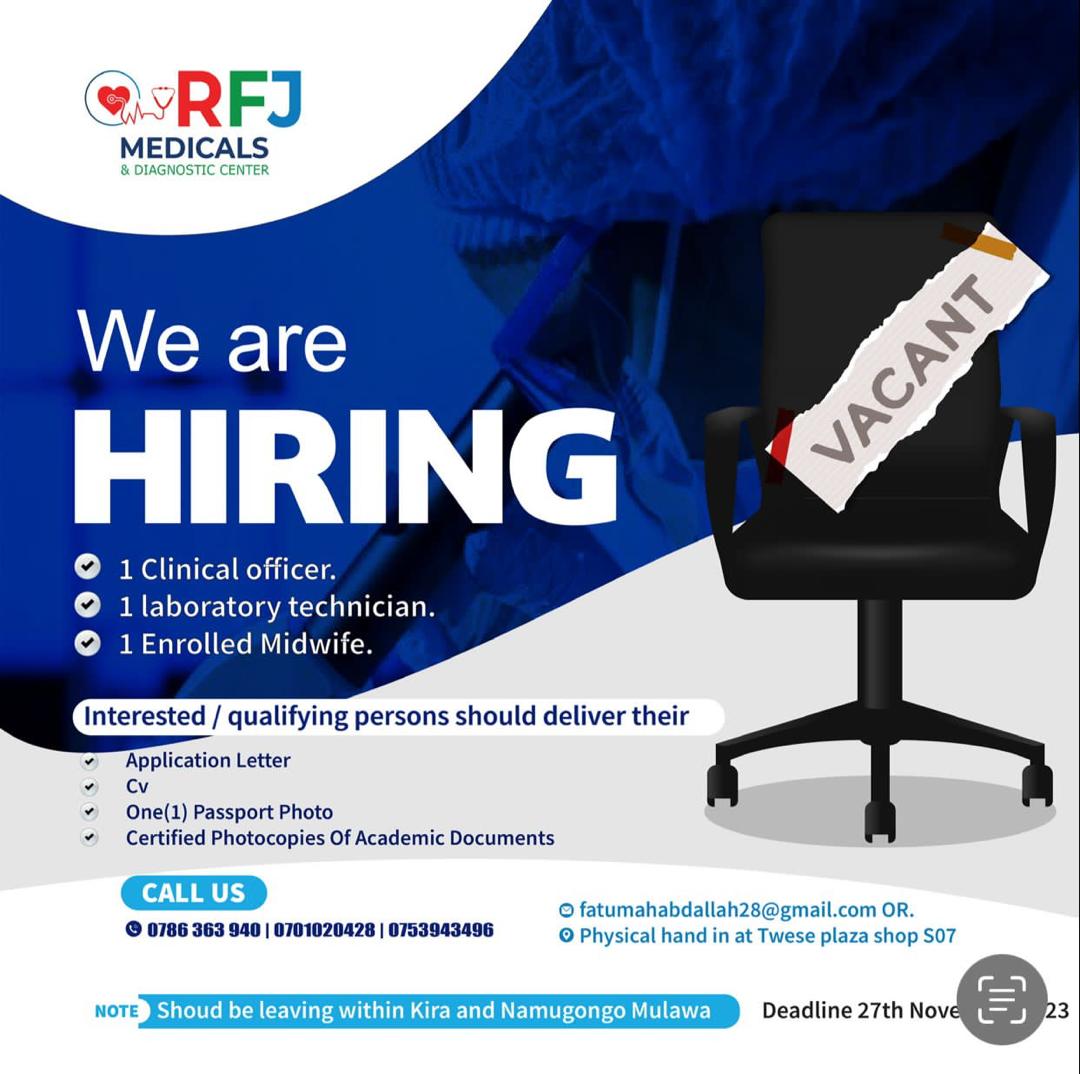 Several Job Vacancies at RFJ Medicals